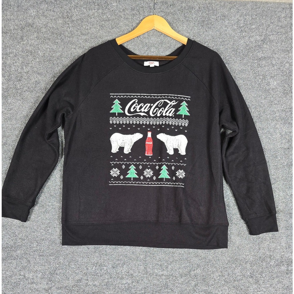 Coca Cola‎ Christmas Ugly Sweater Style Sweatshirt Women XL Polar Bears Trees